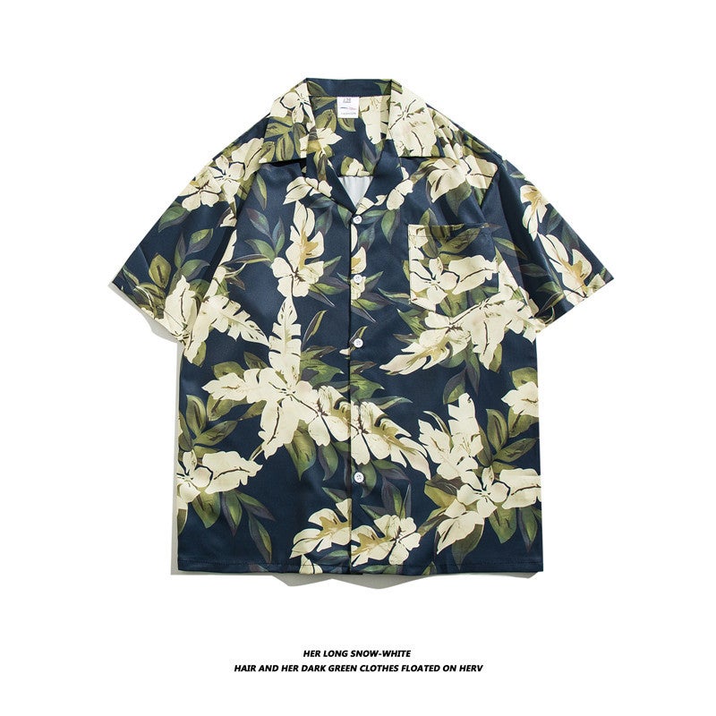Thai Style Floral Shirt Mens Summer Trendy Brand Trendy Ruffian Handsome Short-sleeved plus size Loose Couples Ice Silk Quick-drying Beach Shirt 1341 - Image 2
