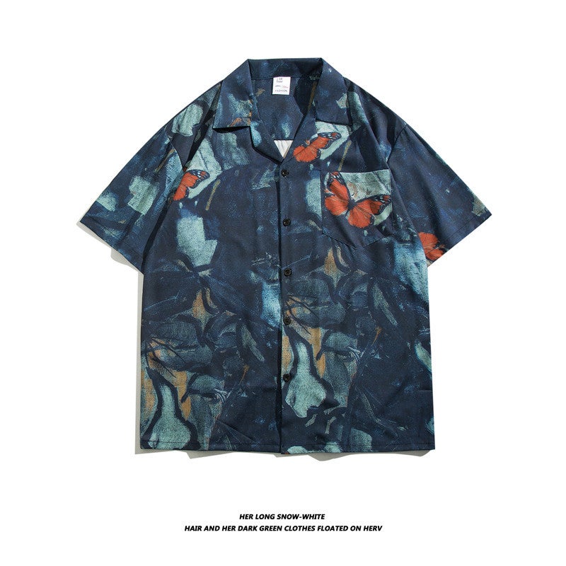 Thai Style Floral Shirt Mens Summer Trendy Brand Trendy Ruffian Handsome Short-sleeved plus size Loose Couples Ice Silk Quick-drying Beach Shirt 1341 - Image 3