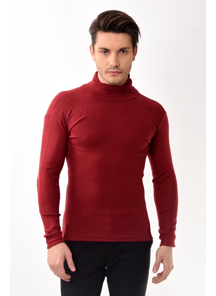 Belifanti Collection Men's Turtleneck Turtleneck Slim Fit Sweater Claret Red  - Image 1