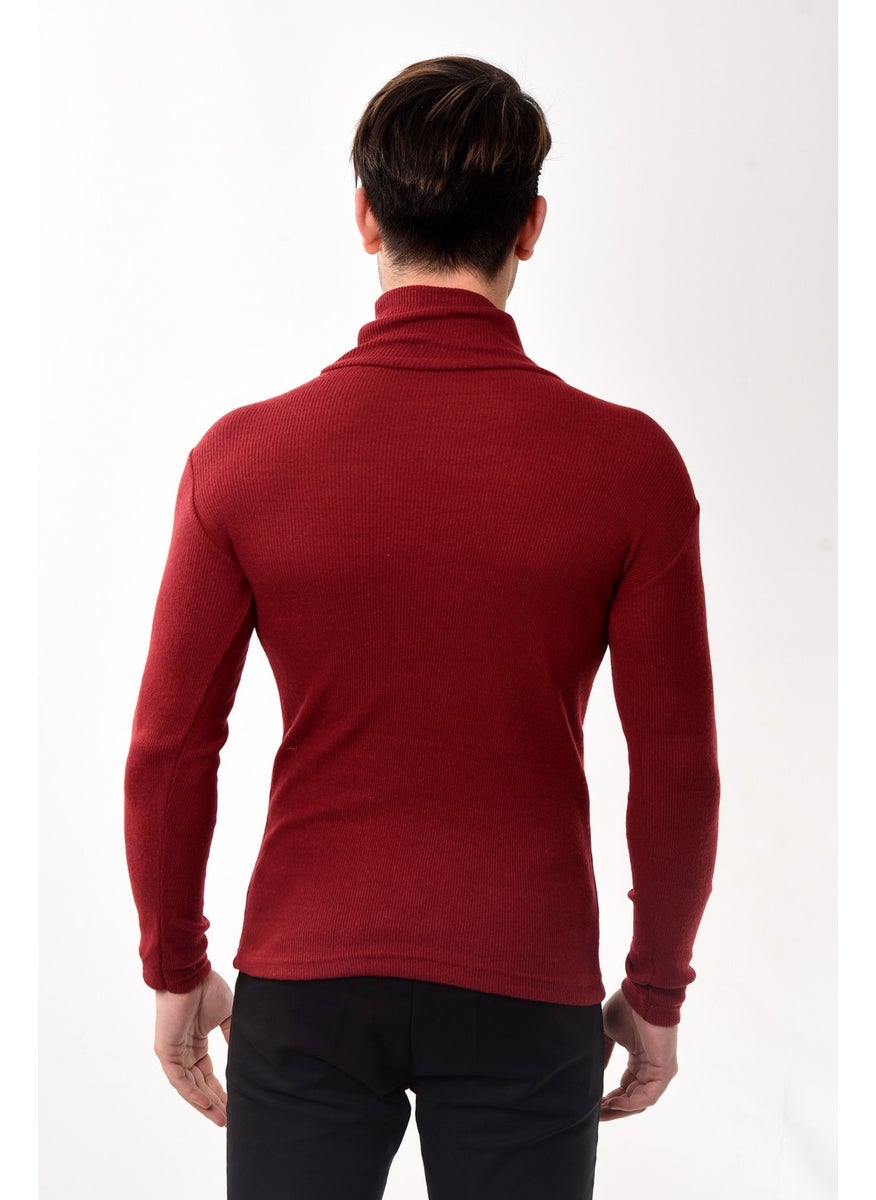 Belifanti Collection Men's Turtleneck Turtleneck Slim Fit Sweater Claret Red  - Image 4