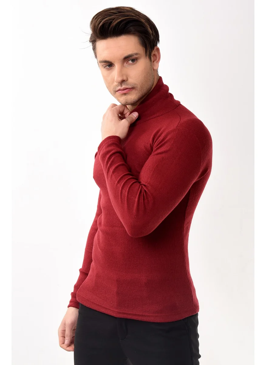 بيليفانتي كولكشن Men's Turtleneck Turtleneck Slim Fit Sweater Claret Red