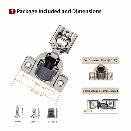 STIANC 30 Pack 1/2" Overlay 2D Soft Close Hinges for Face Frame Kitchen Cabinet, 3 Way Adjustability, Quiet Self-Shut Door,105 Degree - Image 2
