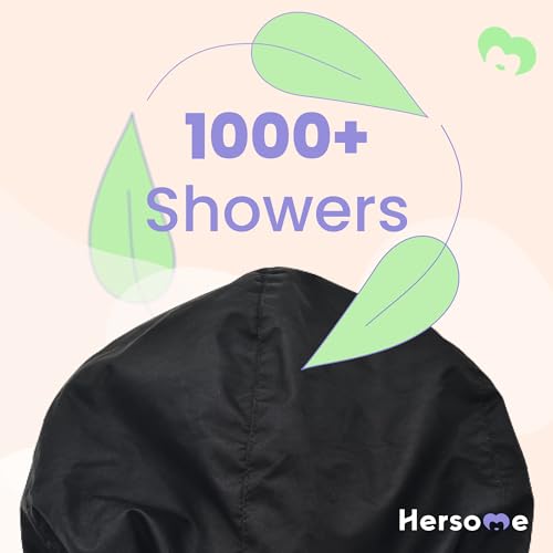 Hersome Premium Shower Cap for Women with Long Hair. Reusable, 100% Waterproof, Double-Sided, Great For Curls with Anti-Frizz Fabric terry-lined. Black shower caps for women - Image 2