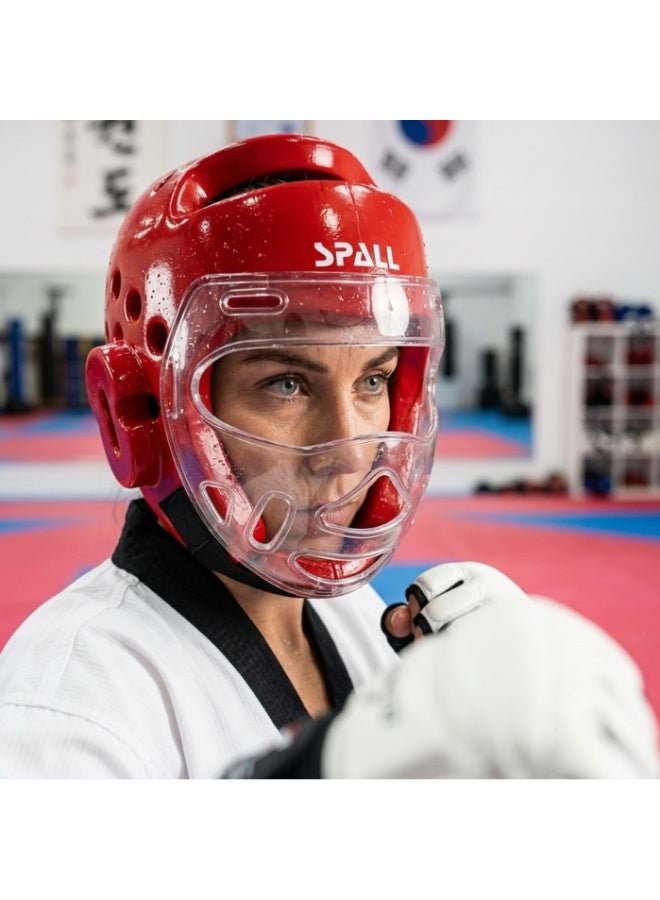spall Taekwondo Protective Face Shield Mask for Sparring and Training, Clear Full Face Guard, Impact Resistant Martial Arts Protection Gear, Adjustable Elastic Strap, Lightweight Safety Mask for Adults and Youth - Image 3