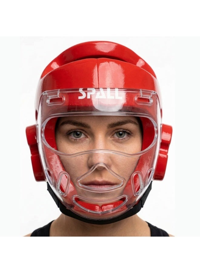spall Taekwondo Protective Face Shield Mask for Sparring and Training, Clear Full Face Guard, Impact Resistant Martial Arts Protection Gear, Adjustable Elastic Strap, Lightweight Safety Mask for Adults and Youth - Image 1