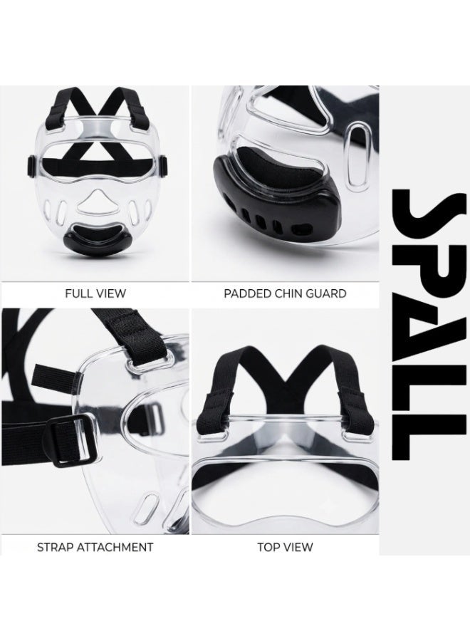 spall Taekwondo Protective Face Shield Mask for Sparring and Training, Clear Full Face Guard, Impact Resistant Martial Arts Protection Gear, Adjustable Elastic Strap, Lightweight Safety Mask for Adults and Youth - Image 2