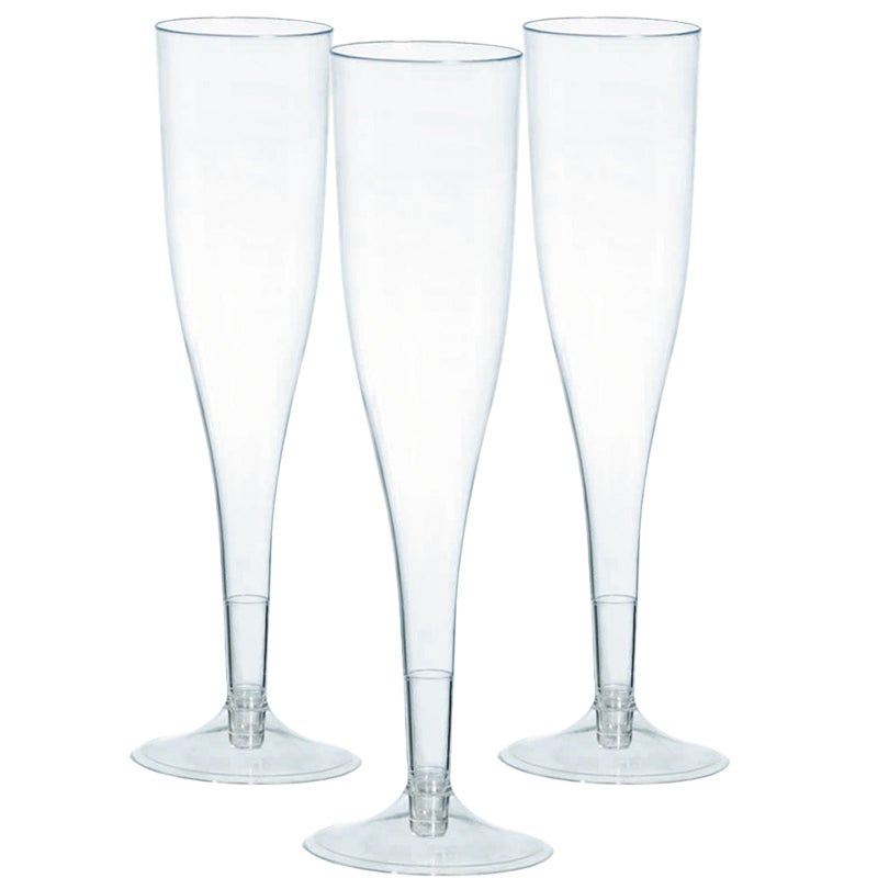 Amscan Elegant Plastic Clear Champagne Flutes - 5.5 oz. (Pack of 20) - Perfect for Weddings, Events and Celebrations