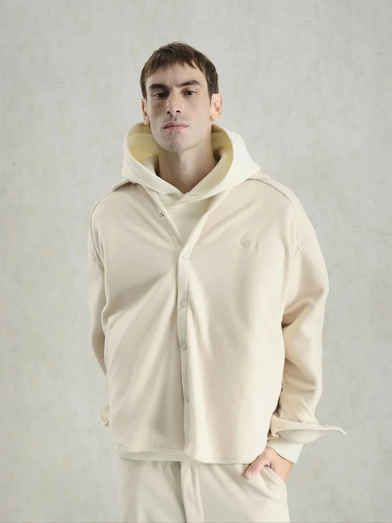 جيستو GIESTO Oversized Plush Shirt with Snap Closure