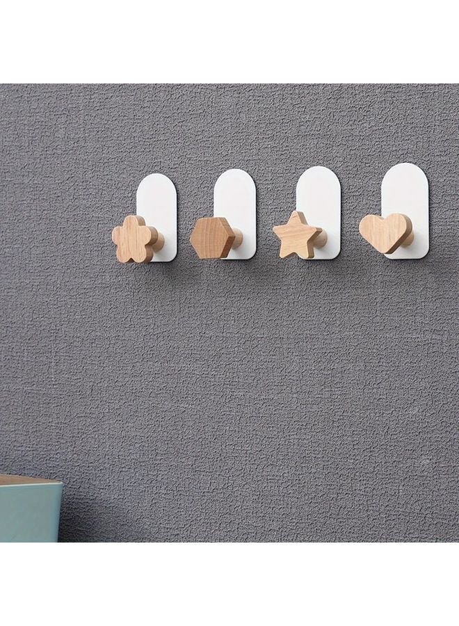 White Flower Adhesive Wall Hooks No Drill Modern Wooden Hangers Strong Hold for Bathroom Kitchen Towels Keys Bags - Image 3