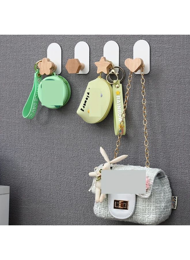 White Flower Adhesive Wall Hooks No Drill Modern Wooden Hangers Strong Hold for Bathroom Kitchen Towels Keys Bags - Image 2