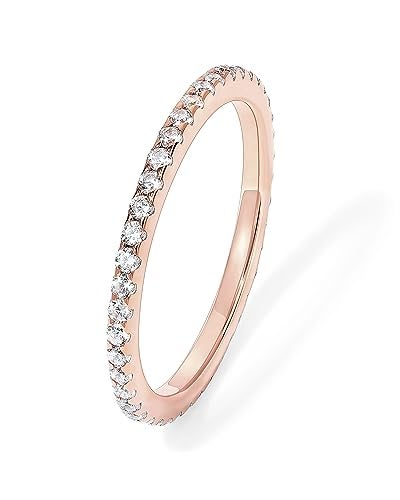 PAVOI 14K Rose Gold Plated 925 Sterling Silver Stackable CZ Ring for Women | Thin Band for Stacking | Simulated Diamond Eternity Wedding Band | Size 7 - Image 1