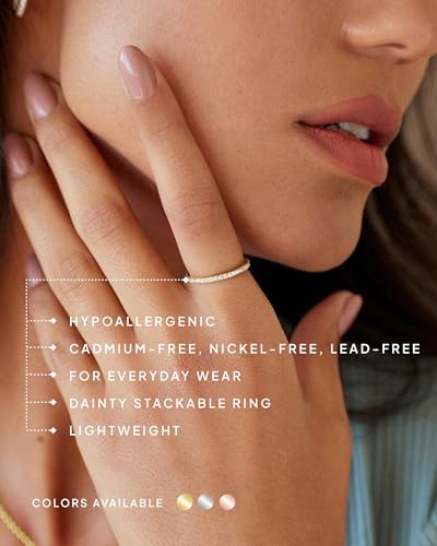 PAVOI 14K Rose Gold Plated 925 Sterling Silver Stackable CZ Ring for Women | Thin Band for Stacking | Simulated Diamond Eternity Wedding Band | Size 7 - Image 4