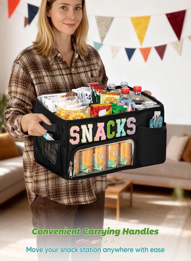 Fasrom Large Snack Organizer for Countertop, Chenille Letter Snack Basket Organizer with 6 Compartments, Pantry Storage Bin with Handles, Food Container Snack Box for Chips, Candy, and Snacks, Black - Image 5