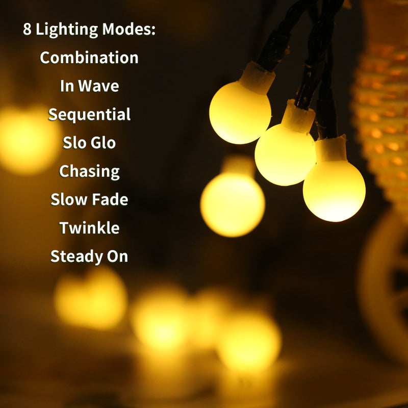Solar Powered LEDs Light Strings 8m/26.2ft 60LEDs Globe Fairy Lights with 8 Lighting Modes Decoration Ball String Lamp IP44 Water-resistant Hang-ing Lights for Outdoor Garden Backyard Xmas Holiday - Image 5