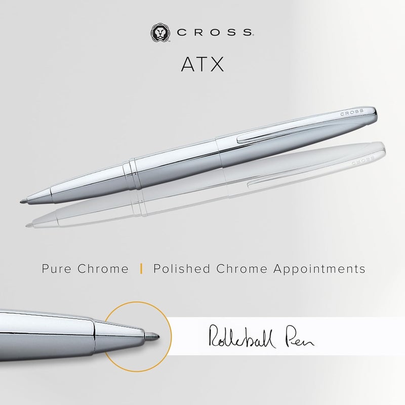 Cross ATX Refillable Gel Ink Rollerball Pen - Medium Rollerball in Pure Chrome with Premium Gift Box - Image 2