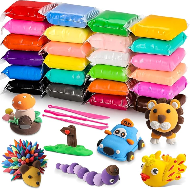 Air Dry Modelling Clay Kit, 24 Colours, 240g Ultra Light Clay Set with Tools, Non-Sticky, Safe for Kids