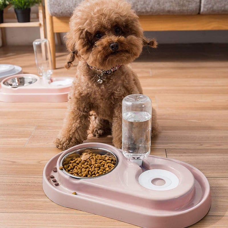 Allmart Multi-use well optimized build Cat Dog Food Dish Bowl with Automatic Water Dispenser Kitten Puppy Animal Pets Dual Port Drinking Fountain Feeding Bowls (pink) Durability enhanced - Image 2