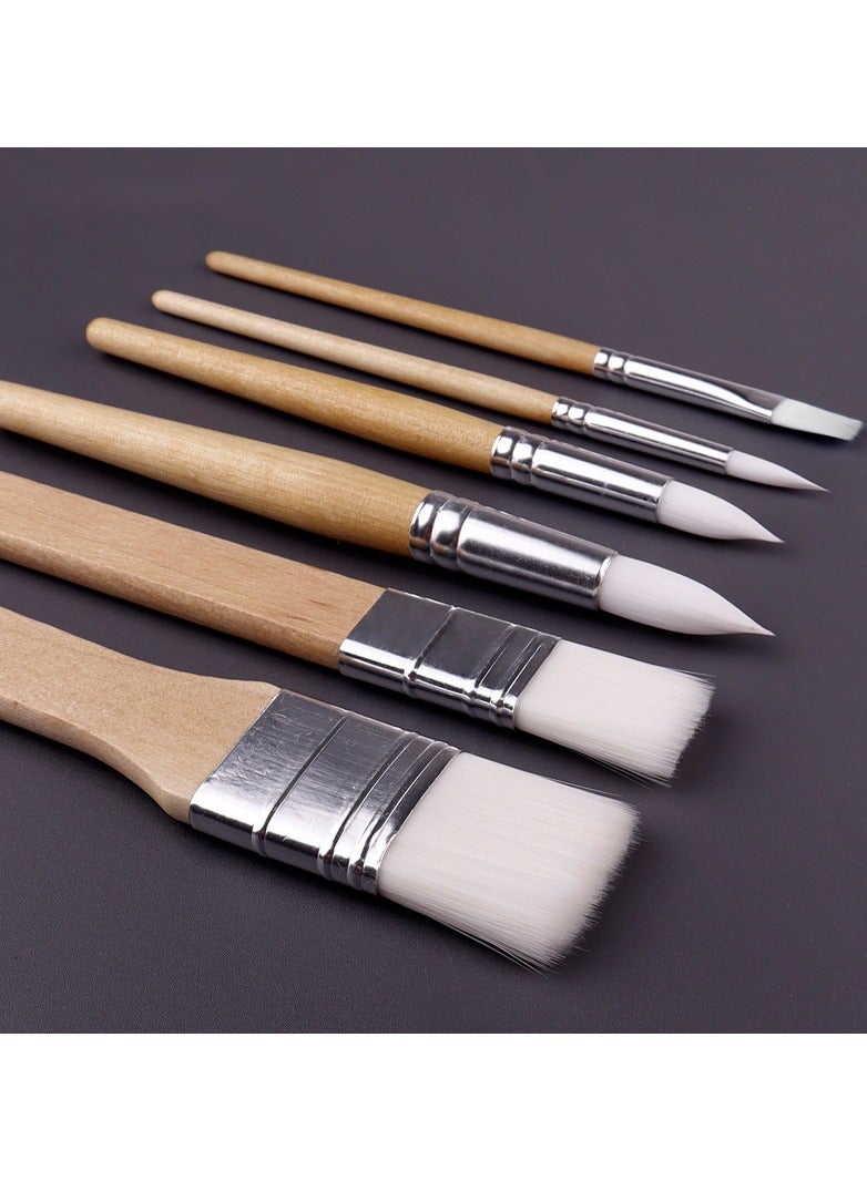 SYOSI Paint Brush Set 6 Pcs Nylon Paint Brushes White Nylon Brushe Short Stick Oil Painting Brush Set Log Stick Art Student Painting Brush Acrylic Brush for Card Making DIY Art Crafts Project - Image 2
