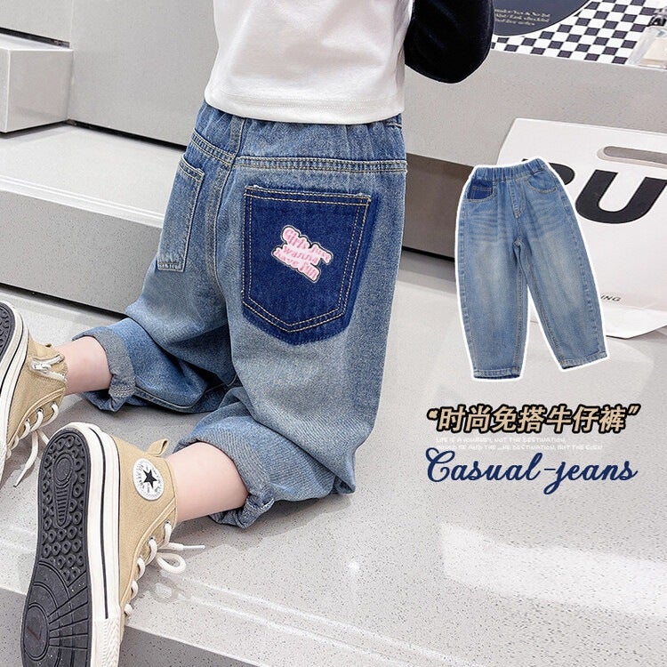 2024 New Children'S Denim Pants Padded Simple Casual Women'S Small And Medium-Sized Children'S Denim Pants Children'S Pants - Image 1