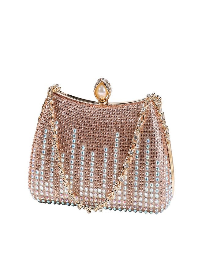 Dreubea Womens Fashion Rhinestone Evening Handbag with Chain Shiny Tote Clutch Bag Champagne - Image 1