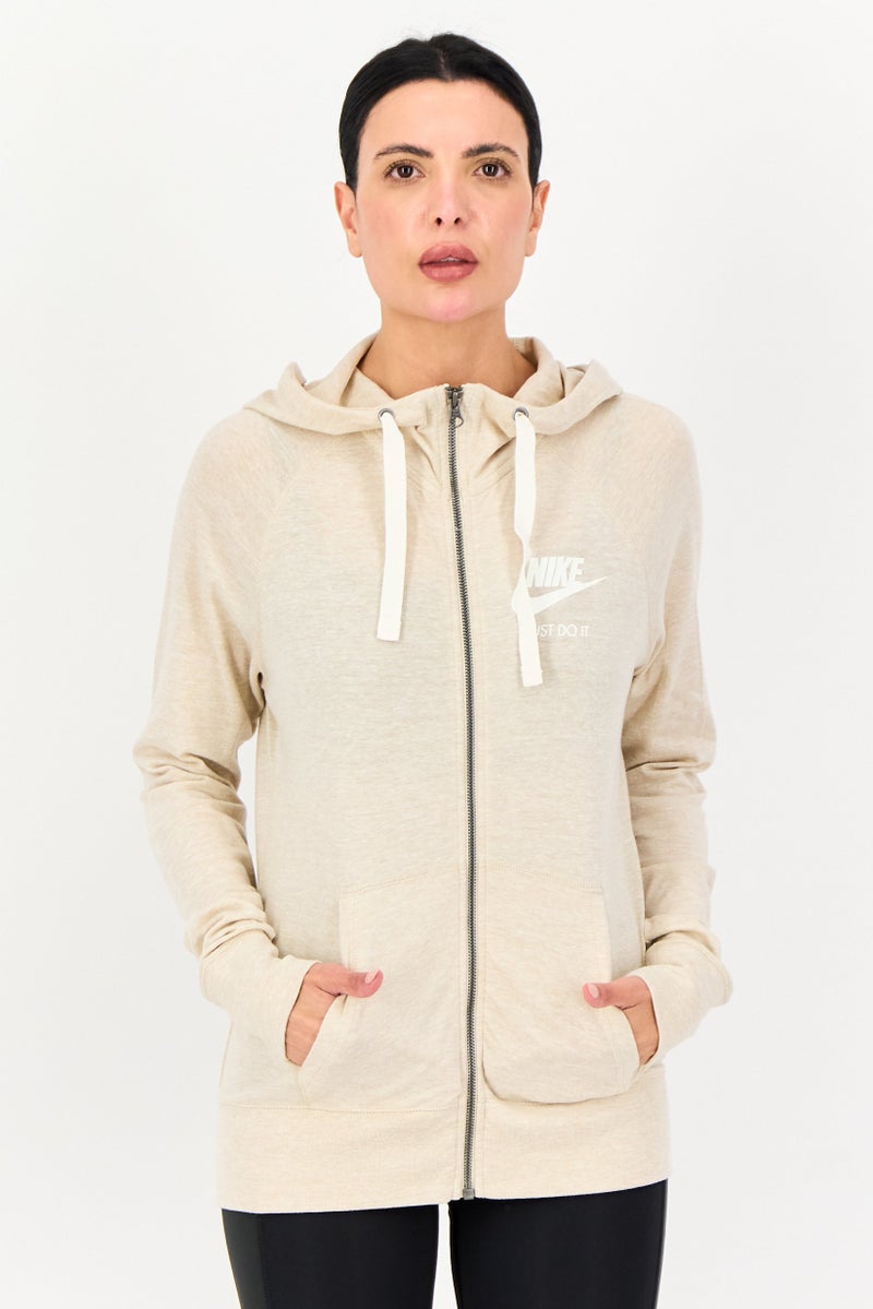 Nike هودي خارجي فضفاض بأكمام طويلة للنساء، بيج - Image 1