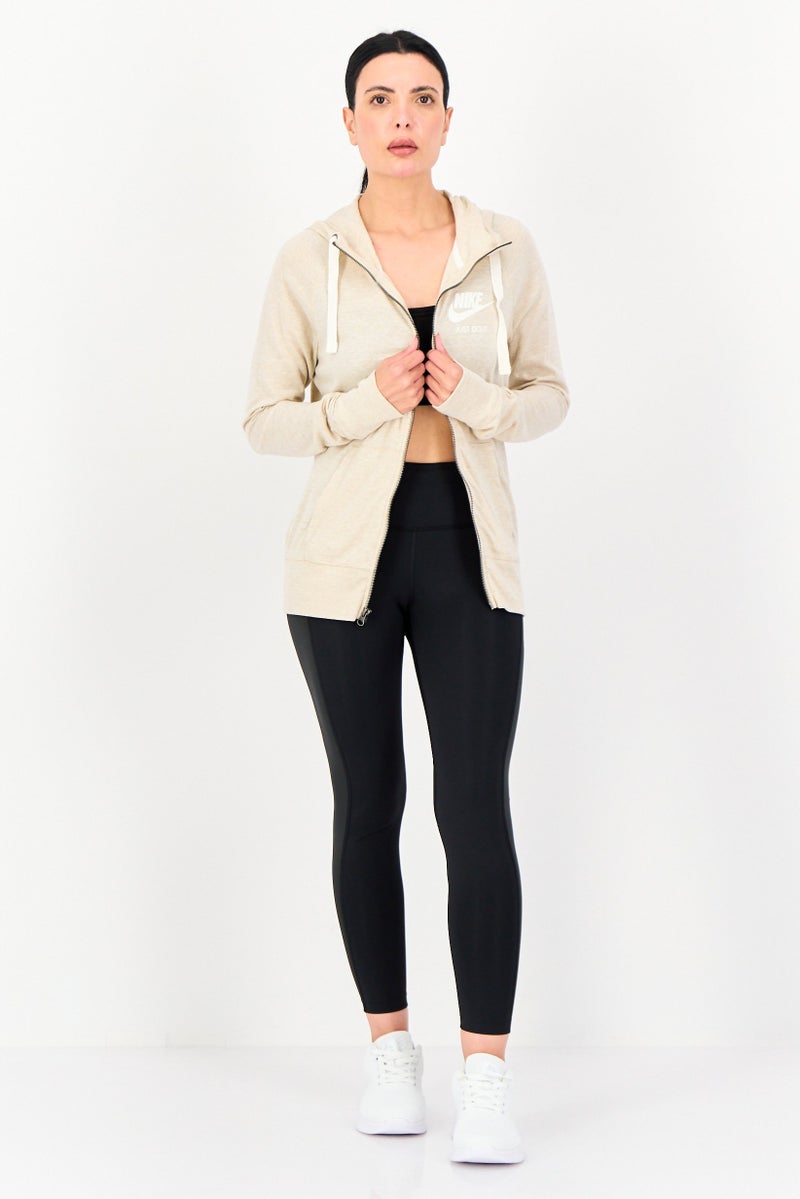 Nike هودي خارجي فضفاض بأكمام طويلة للنساء، بيج - Image 4