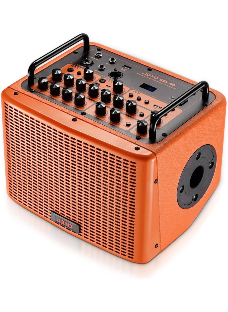 جويو مضخم جيتار أكوستيك بلوتوث قابل للشحن بقدرة 40 واط مع إيقاعات طبل وتأثيرات صوتية ريفيرب وكورَس ودِلاي وقناة ميكروفون للبث المباشر والعروض الخارجية BSK-40 - Image 1