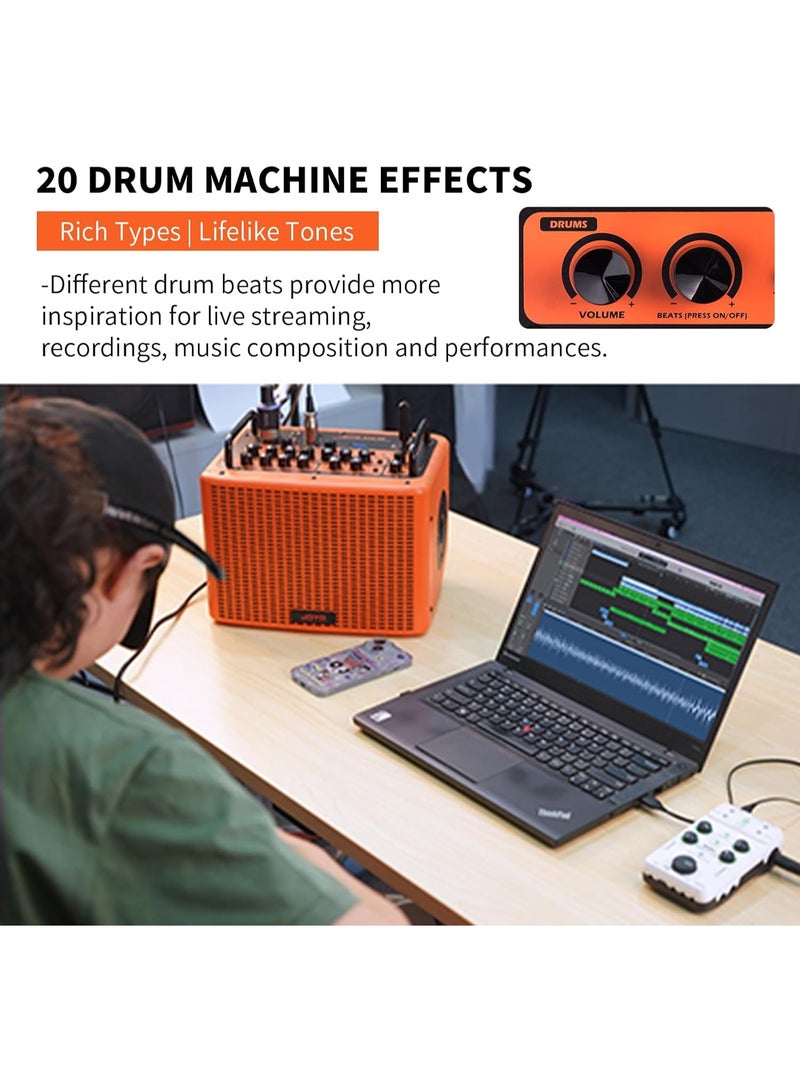 جويو مضخم جيتار أكوستيك بلوتوث قابل للشحن بقدرة 40 واط مع إيقاعات طبل وتأثيرات صوتية ريفيرب وكورَس ودِلاي وقناة ميكروفون للبث المباشر والعروض الخارجية BSK-40 - Image 4
