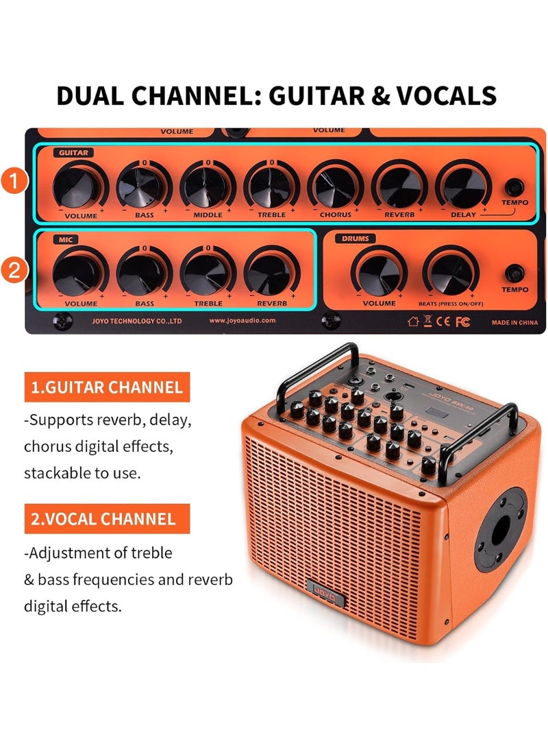 جويو مضخم جيتار أكوستيك بلوتوث قابل للشحن بقدرة 40 واط مع إيقاعات طبل وتأثيرات صوتية ريفيرب وكورَس ودِلاي وقناة ميكروفون للبث المباشر والعروض الخارجية BSK-40 - Image 3