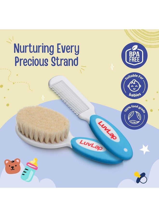 Luvlap Baby Comb with Rounded Tip & Baby Hair Brush with Natural Bristles for Baby Hair Grooming & Better Protection of Baby's Scalp (White & Blue) - Image 5
