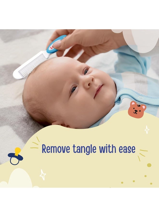 Luvlap Baby Comb with Rounded Tip & Baby Hair Brush with Natural Bristles for Baby Hair Grooming & Better Protection of Baby's Scalp (White & Blue) - Image 4