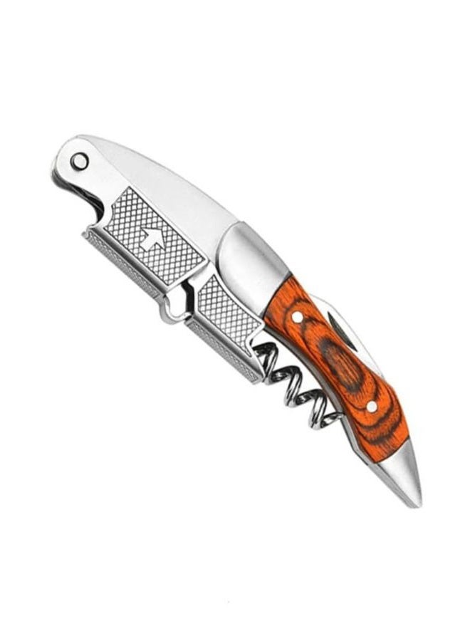 Mahogany Wine Opener with Corkscrew and Hardwood Handle, Stainless Steel Blade, Foil Cutter, Regular - Image 1
