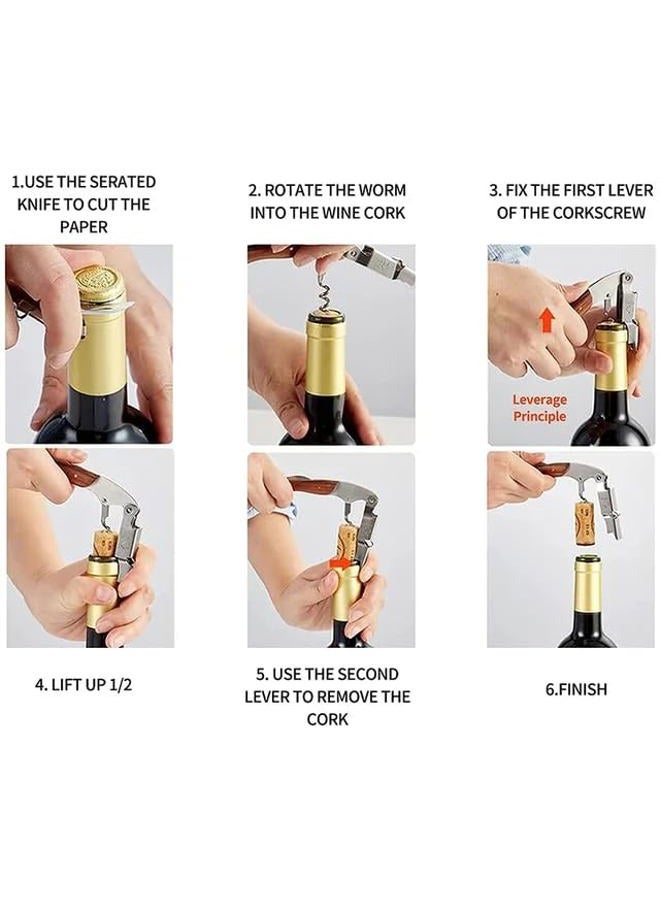 Mahogany Wine Opener with Corkscrew and Hardwood Handle, Stainless Steel Blade, Foil Cutter, Regular - Image 4