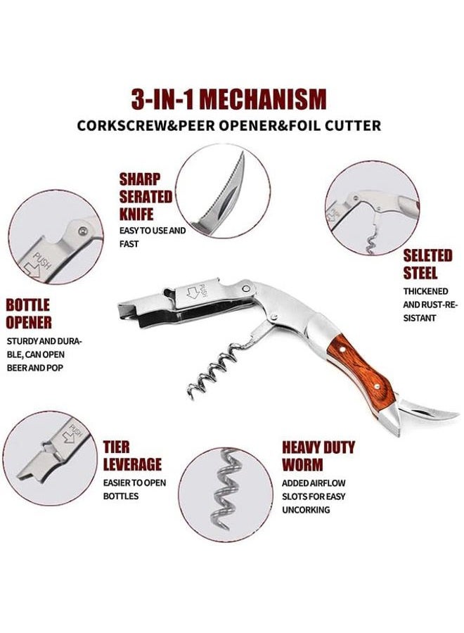 Mahogany Wine Opener with Corkscrew and Hardwood Handle, Stainless Steel Blade, Foil Cutter, Regular - Image 3