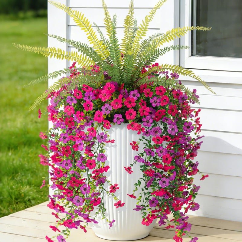 Hrobek Artificial Fake Hanging Flowers Plants for Outdoor Spring Decoration3 PCS Faux Silk Daisy with Boston FernsUV Resistant Look Real for Outside Home Indoor Planter Porch Patio Balcony Yard Decor - Image 2