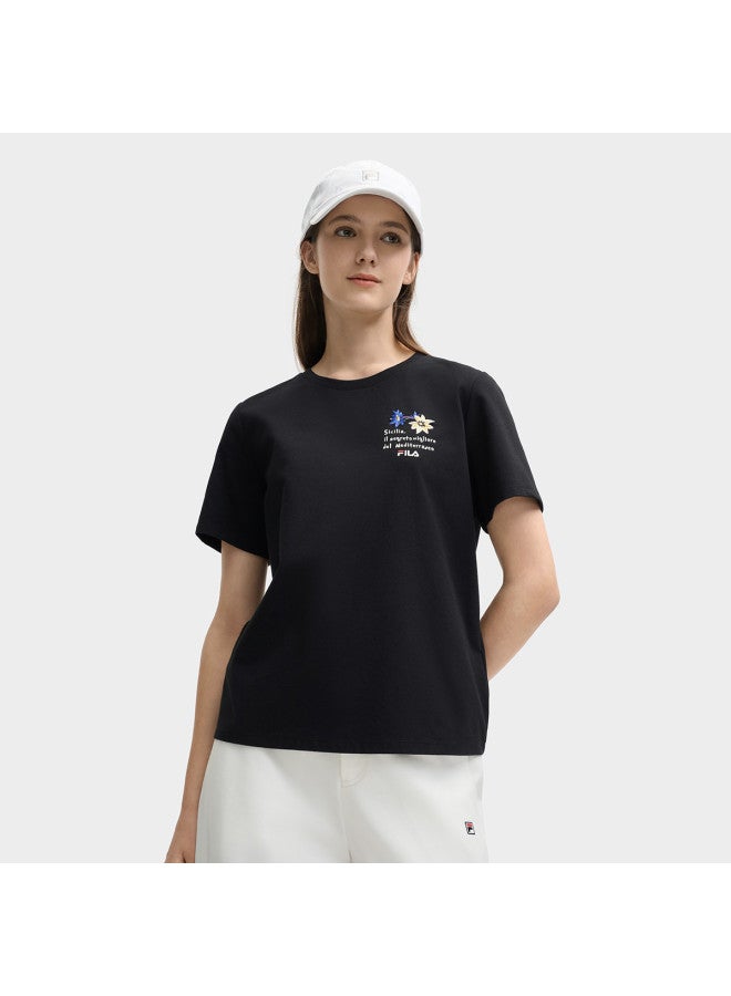 FILA Women'S Clothing Ladies T-Shirt Fashion Casual Simple Versatile Round Neck Knitted Short Sleeve Shirt - Image 3