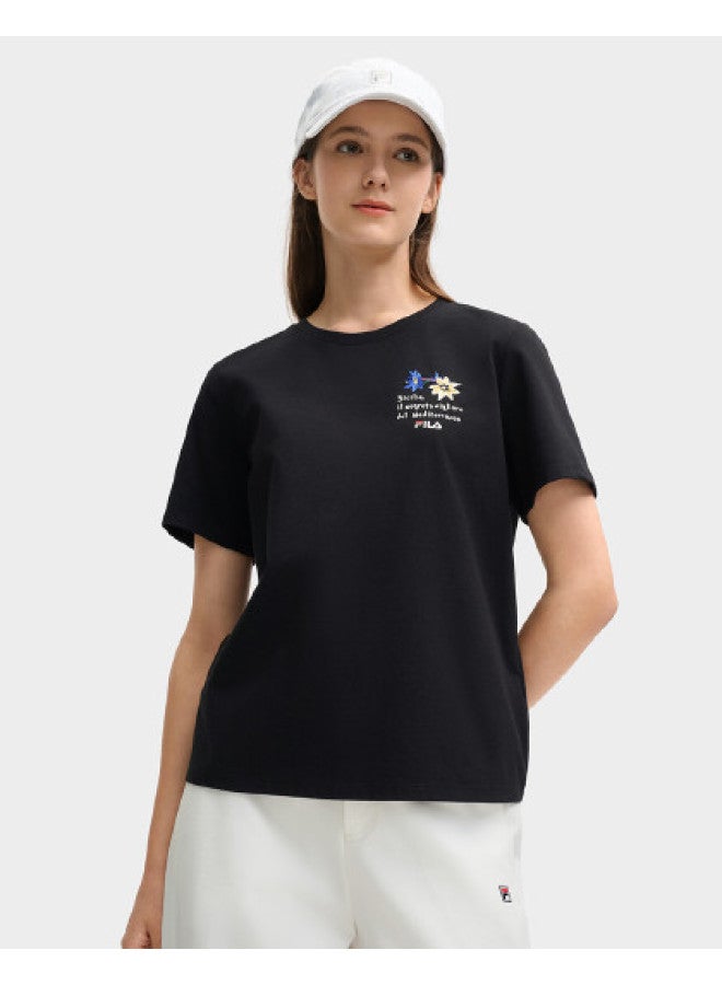 FILA Women'S Clothing Ladies T-Shirt Fashion Casual Simple Versatile Round Neck Knitted Short Sleeve Shirt - Image 1