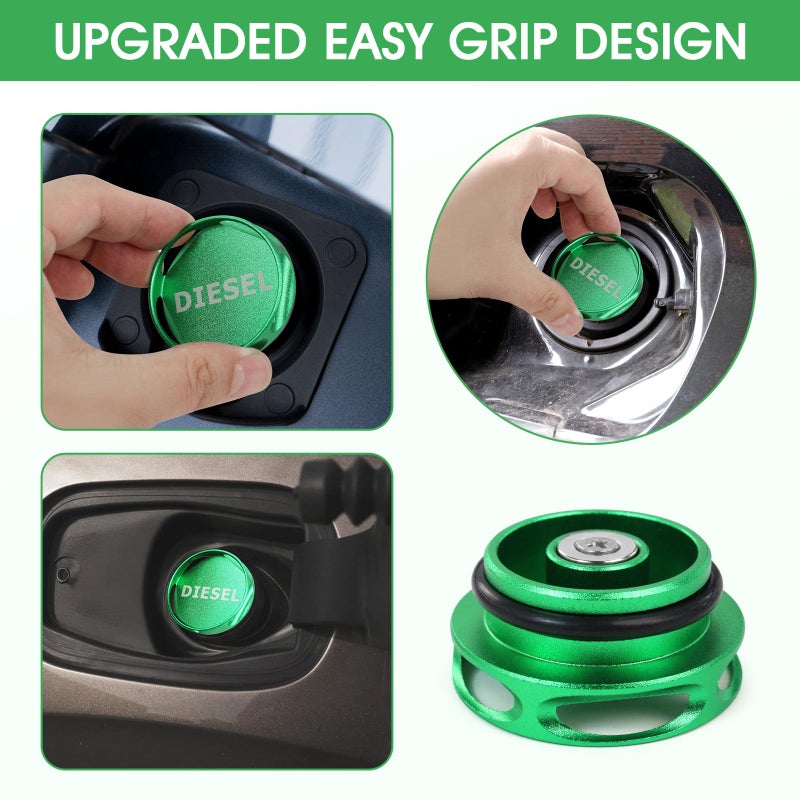 SMLBJUTE Aluminum Diesel Fuel Cap, Updated Larger Magnetic Aluminum Tank Gas Cap, GM Pick-up Truck Accessories Replacement Eco Tanks (Green) - Image 3