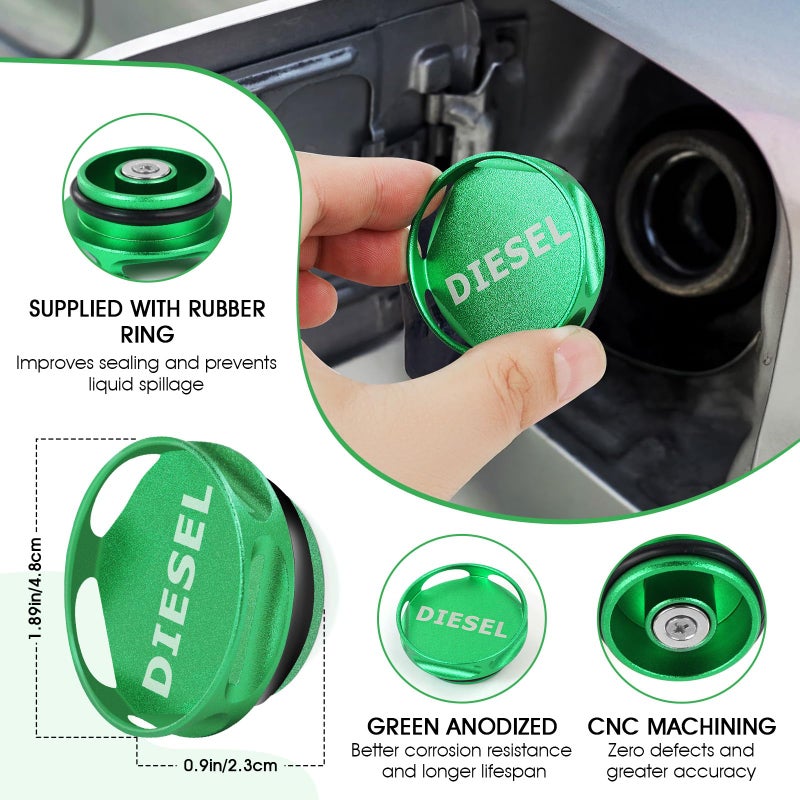 SMLBJUTE Aluminum Diesel Fuel Cap, Updated Larger Magnetic Aluminum Tank Gas Cap, GM Pick-up Truck Accessories Replacement Eco Tanks (Green) - Image 2