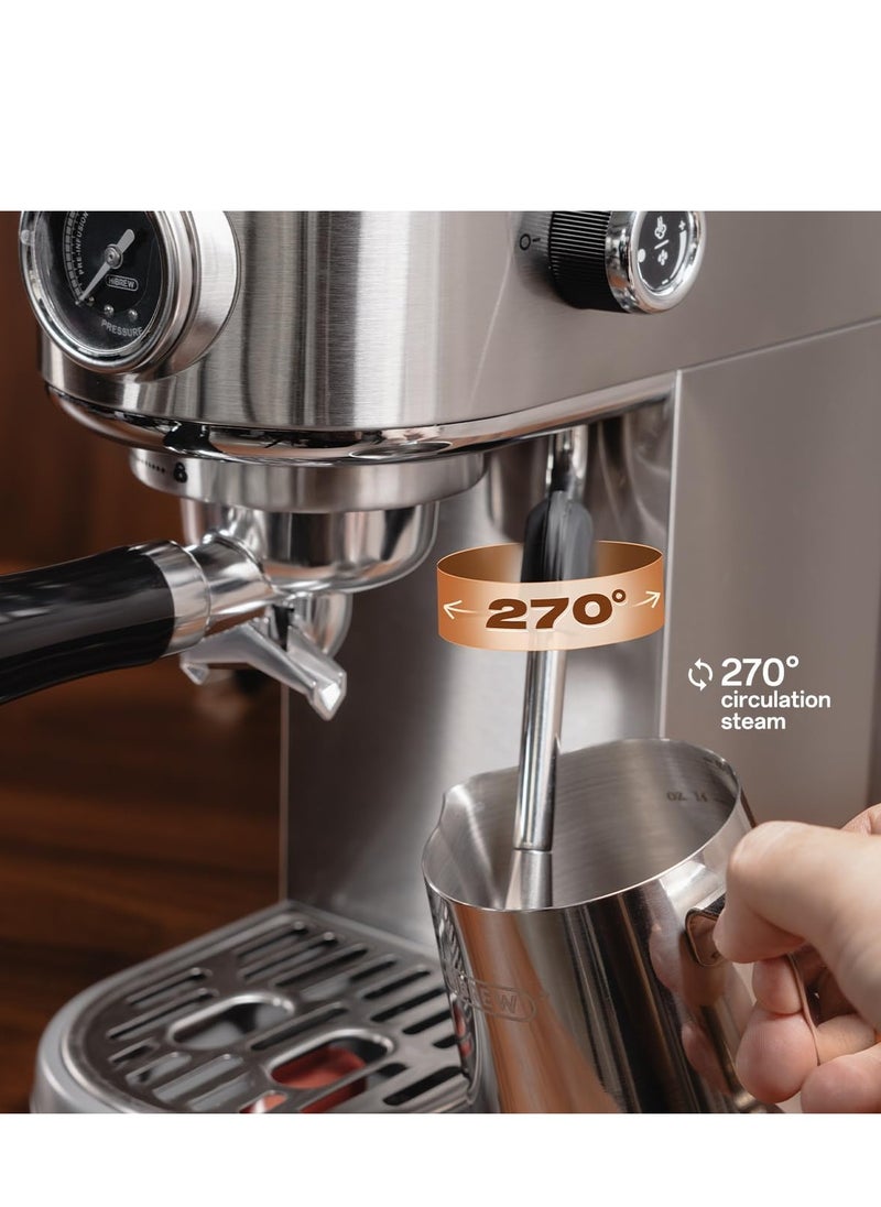 HiBREW HIBREW Programmable Espresso Machine, H10B, Brushed Stainless Steel, Adjustable Temperature and Cup Volume, Steam Wand for Milk Frother  - Image 4
