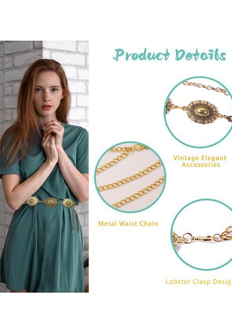 Gold Metal Concho Chain Belt for Women – Adjustable Boho Vintage Waist Chain - Image 4