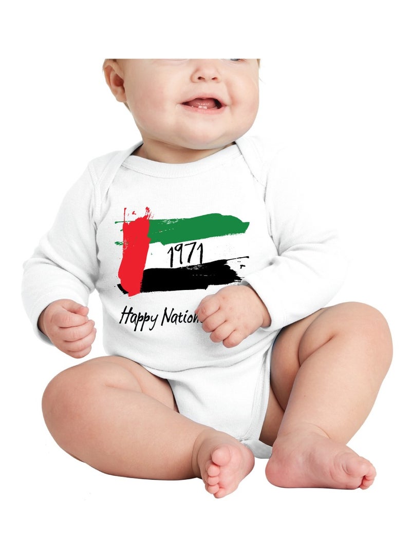 سالوبيت للأطفال بأكمام طويلة مطبوع عليه اليوم الوطني لدولة الإمارات العربية المتحدة - نسيج قطني ناعم للجنسين 100% قطن - Image 1