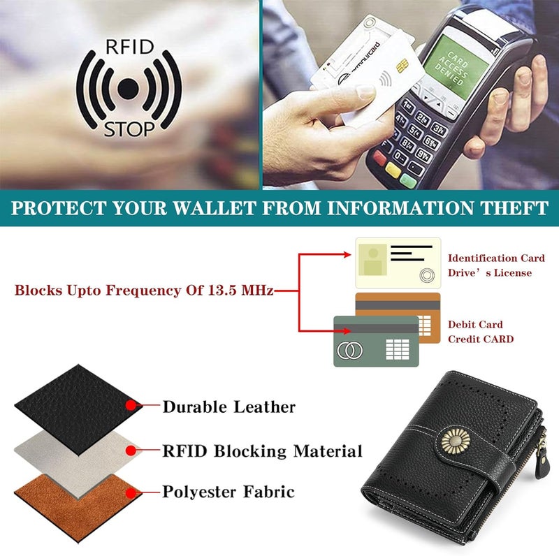 SENDEFN Small Womens Wallet Leather Bifold Card Holder RFID Blocking with Zipper Coin Pocket - Image 5