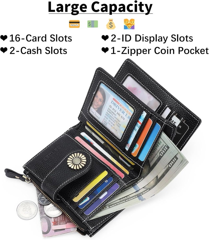 SENDEFN Small Womens Wallet Leather Bifold Card Holder RFID Blocking with Zipper Coin Pocket - Image 2
