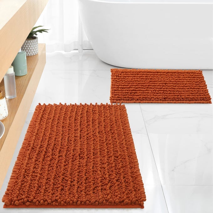 LUXURY CHENILLE BURNT ORANGE BATHROOM RUGS BATH MATS SETS EXTRA SOFT AND ABSORBENT BATHROOM RUGS NON SKID MACHINE WASH DRY BATH MATS32X20 PLUS 17X24