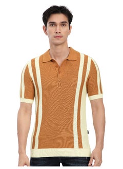 Maple Orange Vertical Striped Flat Knit Polo T-Shirt For Men - pzsku/Z4A607AB646D999C0D4D8Z/45/_/1739427882/6893cd1c-50df-4341-99a5-6c93518344b5