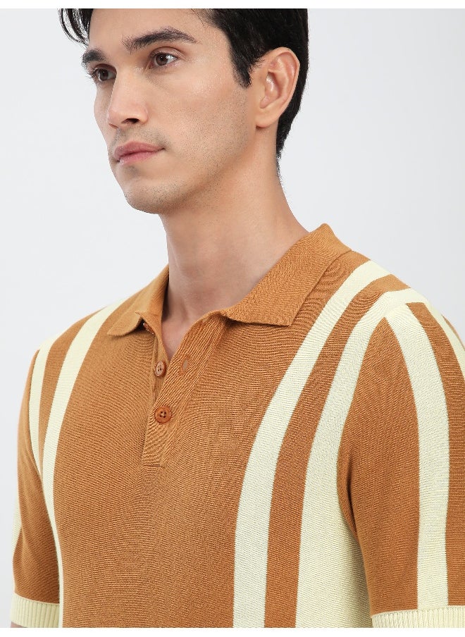 Maple Orange Vertical Striped Flat Knit Polo T-Shirt For Men - pzsku/Z4A607AB646D999C0D4D8Z/45/_/1739427945/cd9ffeb1-3450-41c4-b515-75bca6525f7e