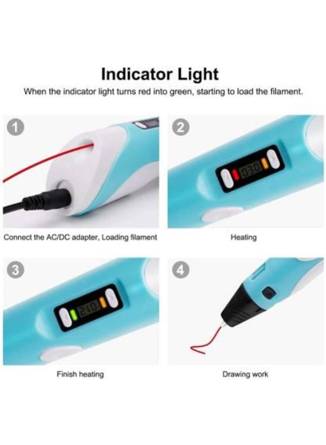 MANAM TRADING 3D Pen Printer Make your Child a Creative Person, Digital Display To Adjust Temperature and Speed PLA Filament USB Charging Gifts For Kids (Blue) - Image 4