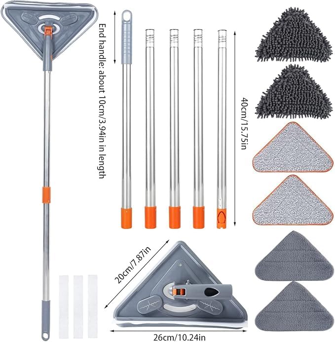 Clefairy Triangle 360 Degree Rotatable Adjustable Microfiber Extendable Wall Cleaning Mop With Long Handle for Floor Ceiling - Dry and Wet Dust Cleaner With 3 Mop Cloths - Image 5