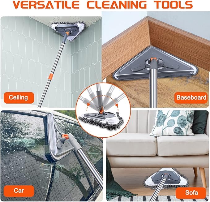Clefairy Triangle 360 Degree Rotatable Adjustable Microfiber Extendable Wall Cleaning Mop With Long Handle for Floor Ceiling - Dry and Wet Dust Cleaner With 3 Mop Cloths - Image 4